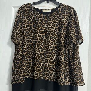Michael Kors Leopard Print Blouse - Black and Brown